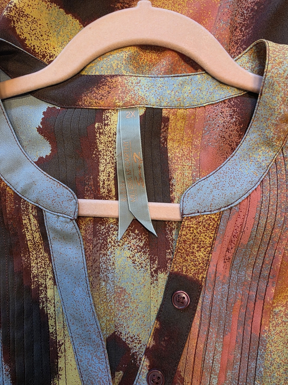 Melissa McCarthy Seven7 Abstract Watercolor Pintuck Tunic Blouse 2X